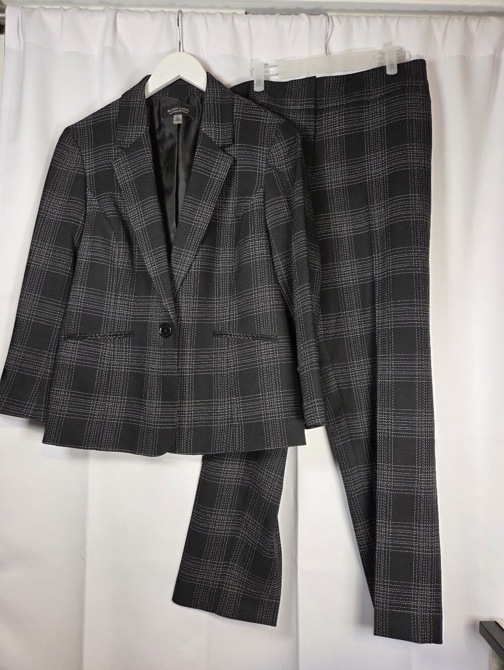 Evan Picone Black Label 2 Piece Black & White Suit Pants & Jacket Women's 12